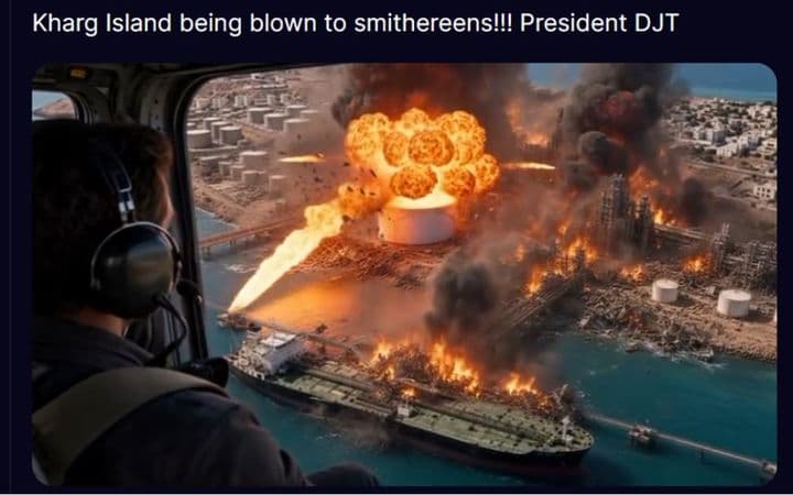 Trump Posted AI Video of Iran's Oil Hub Being Destroyed. Kharg Island Was Never Attacked.